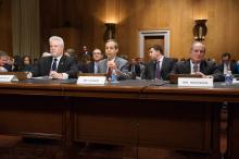 Second panel addresses committee members (From L to R: Sandor Samuels, President and CEO, Bet Tzedek; Elihu Kover, VP, Nazi Victim Services, Selfhelp Community Services; Lee Sherman, President and CEO, Association of Jewish Family and Children's Agencies) 